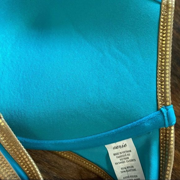 NWT Aerie Blue & Gold Underwire Padded Underwire Push Up Top - Picture 7 of 9